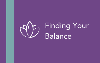 Lotus flower icon next to the text Finding Your Balance on a purple background.