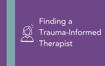 Text reading Finding a Trauma-Informed Therapist next to a simple line-art icon of a persons head and shoulders.